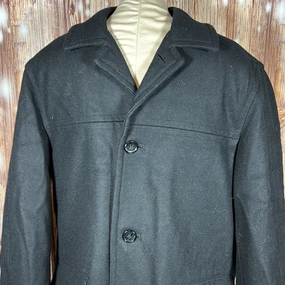 Men’s London Fog Black Wool Pea Coat Medium